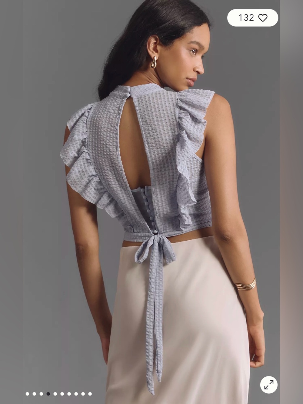 Anthropologie Maeve Cropped Ruffle mesh Top - Picture 4 of 10